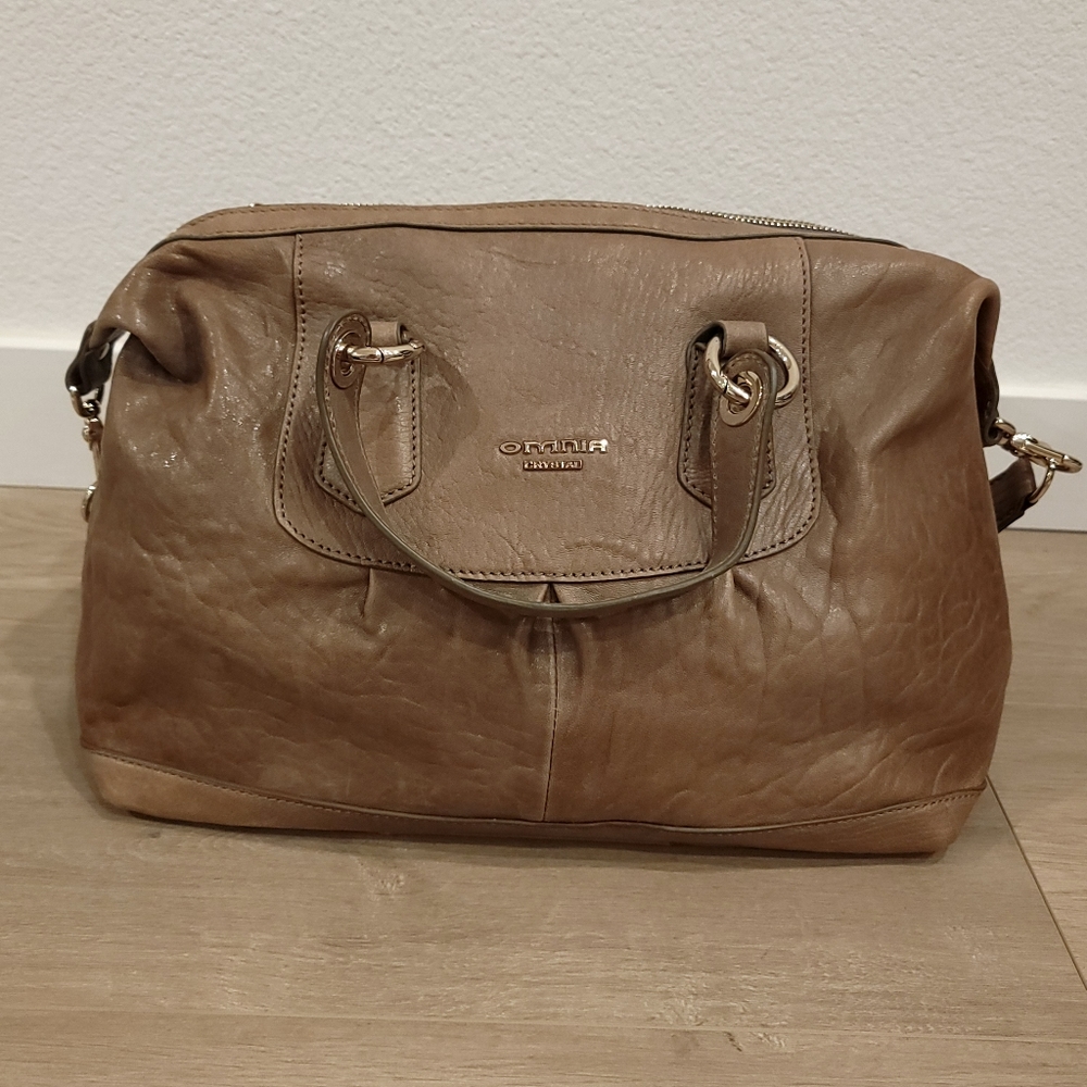 OMNIA CRYSTAL Lamb leather bag soft. Taupe